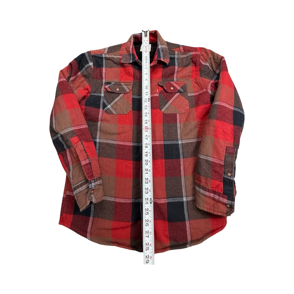 Levi's Flannel Shirt Jacket Mens Small Red Plaid Sherpa Lined Cotton Workwear - Picture 9 of 11
